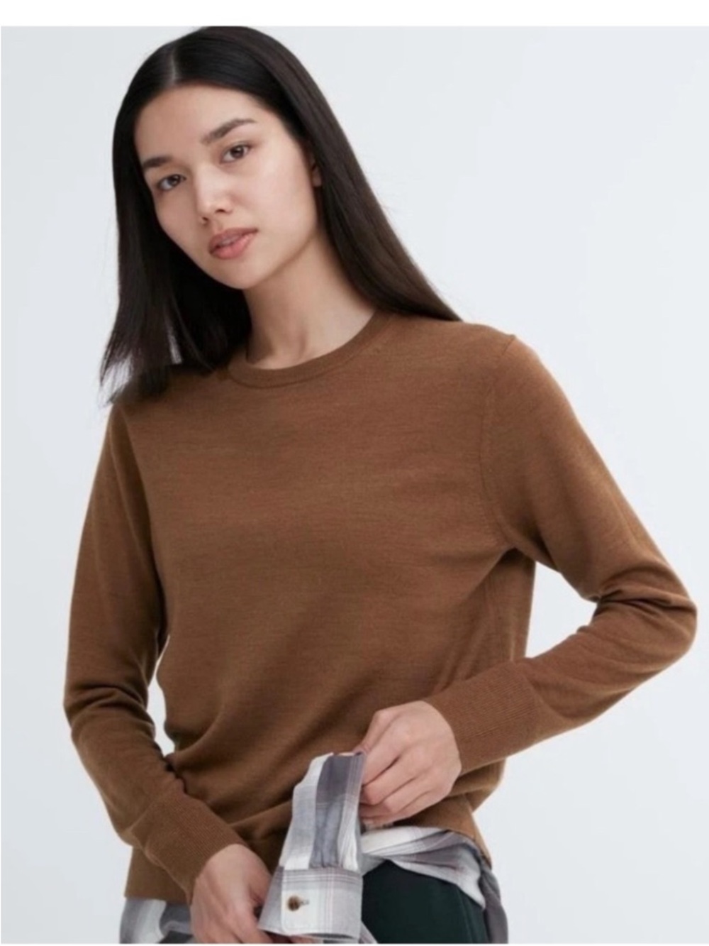 Uniqlo Wool Crewneck Sweater in Brown XL Women’s Lightweight Long Sleeve